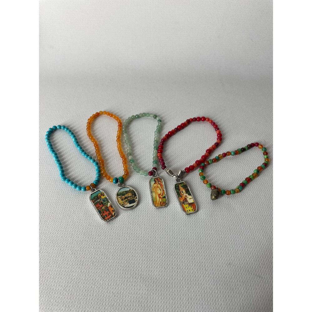 Storie in Italy Beaded Stretch Charm Bracelets Lot of 5 Travel Picture Colorful